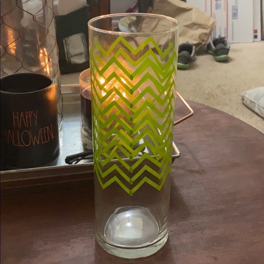 Green and clear chevron glass vase